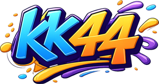 kk44 হোমপেজের গোলাপি নীল লোগো